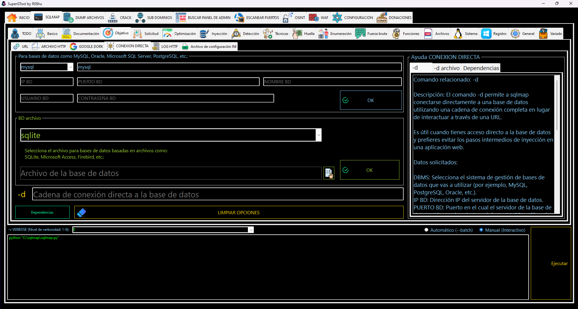 Opciones de SQLMAP