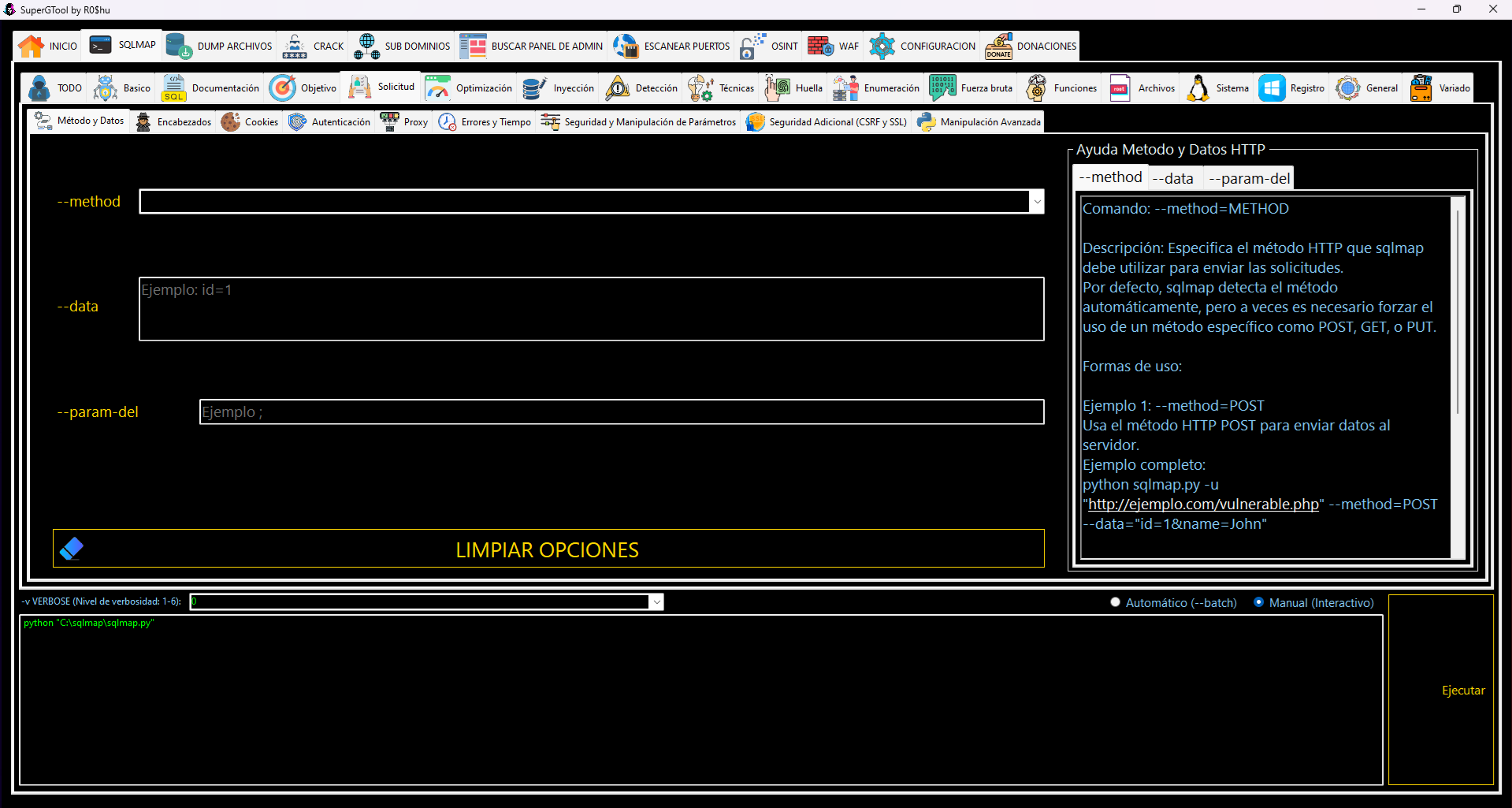 Opciones de SQLMAP