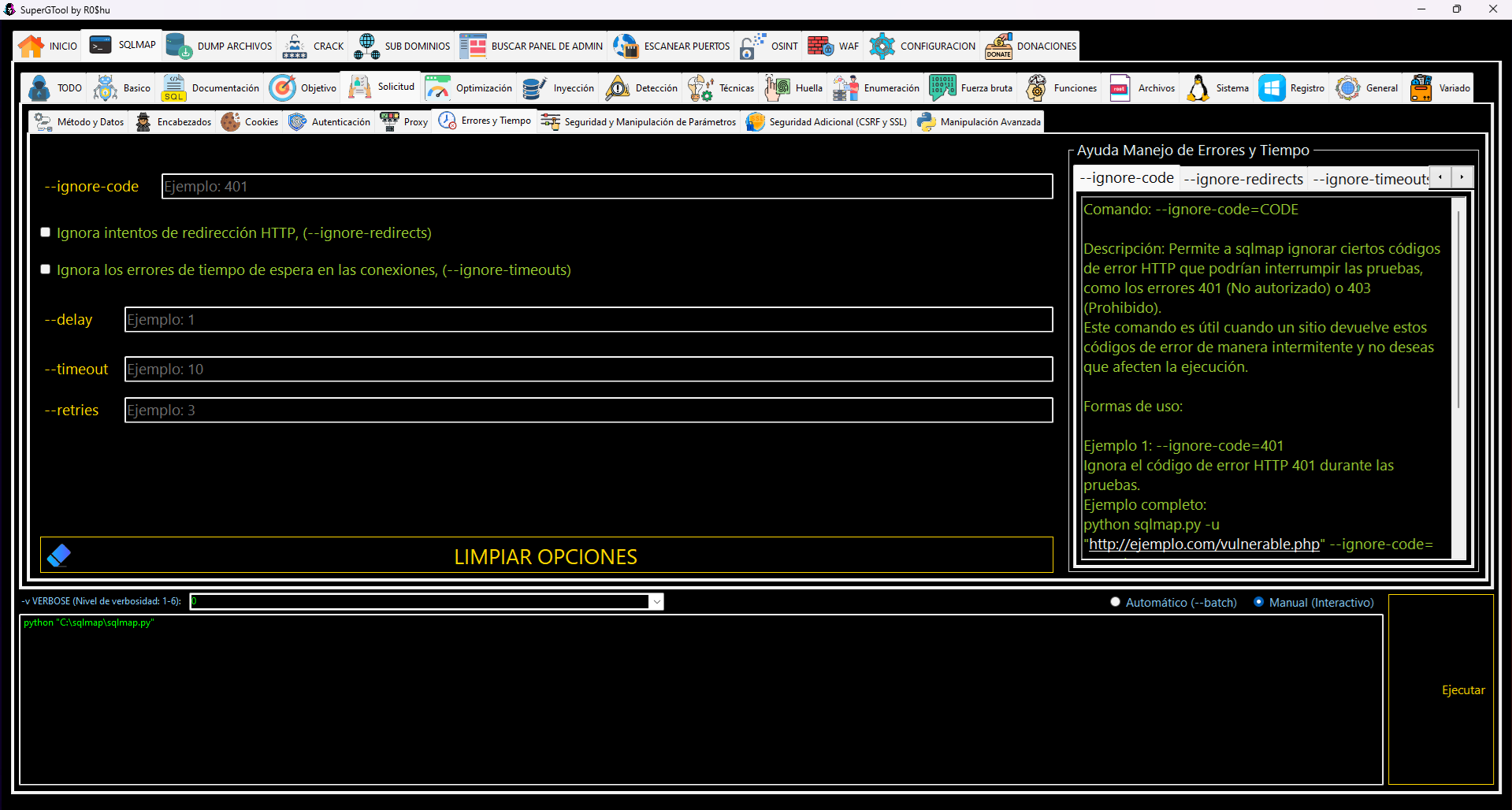 Opciones de SQLMAP