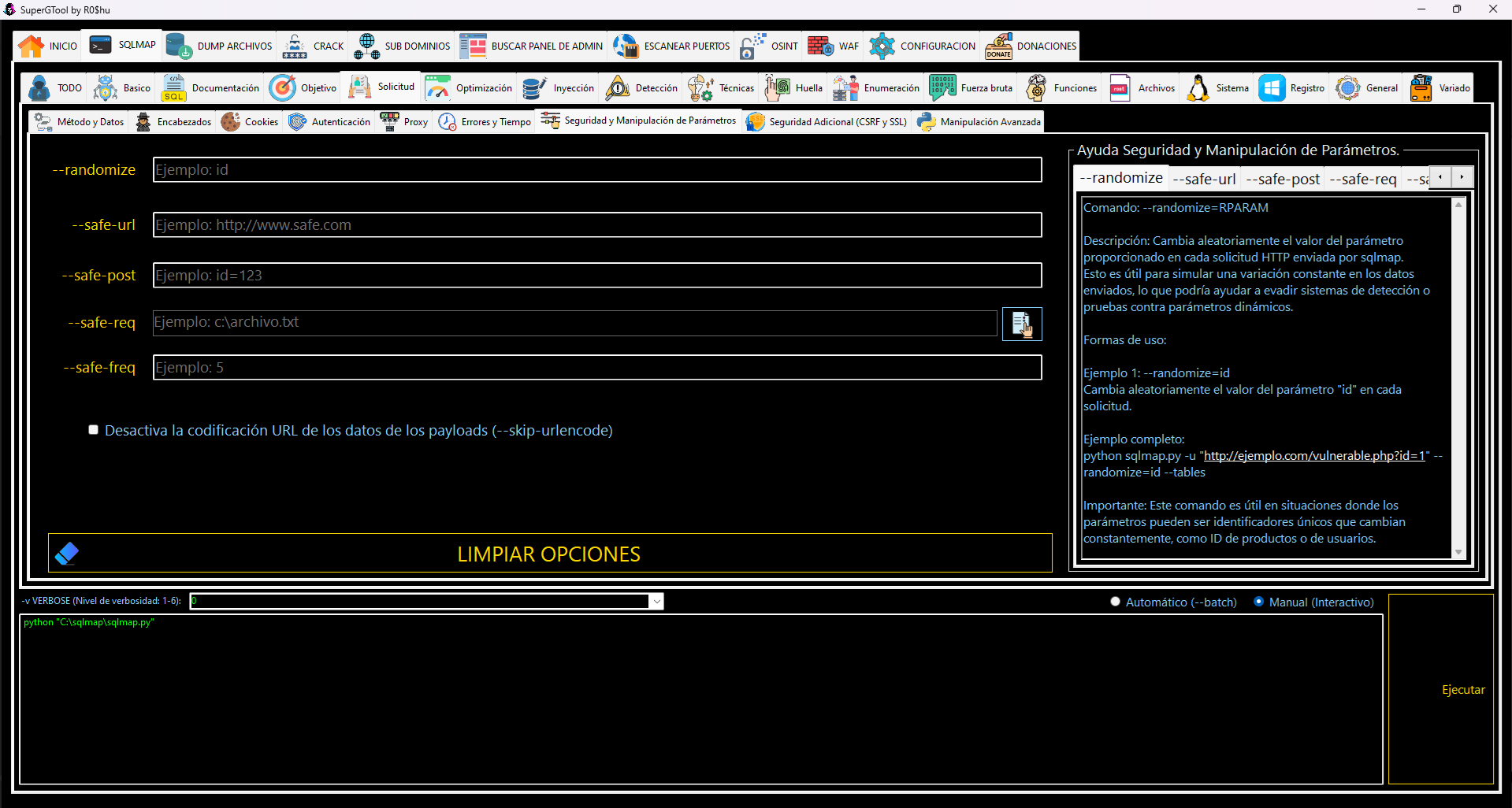 Opciones de SQLMAP