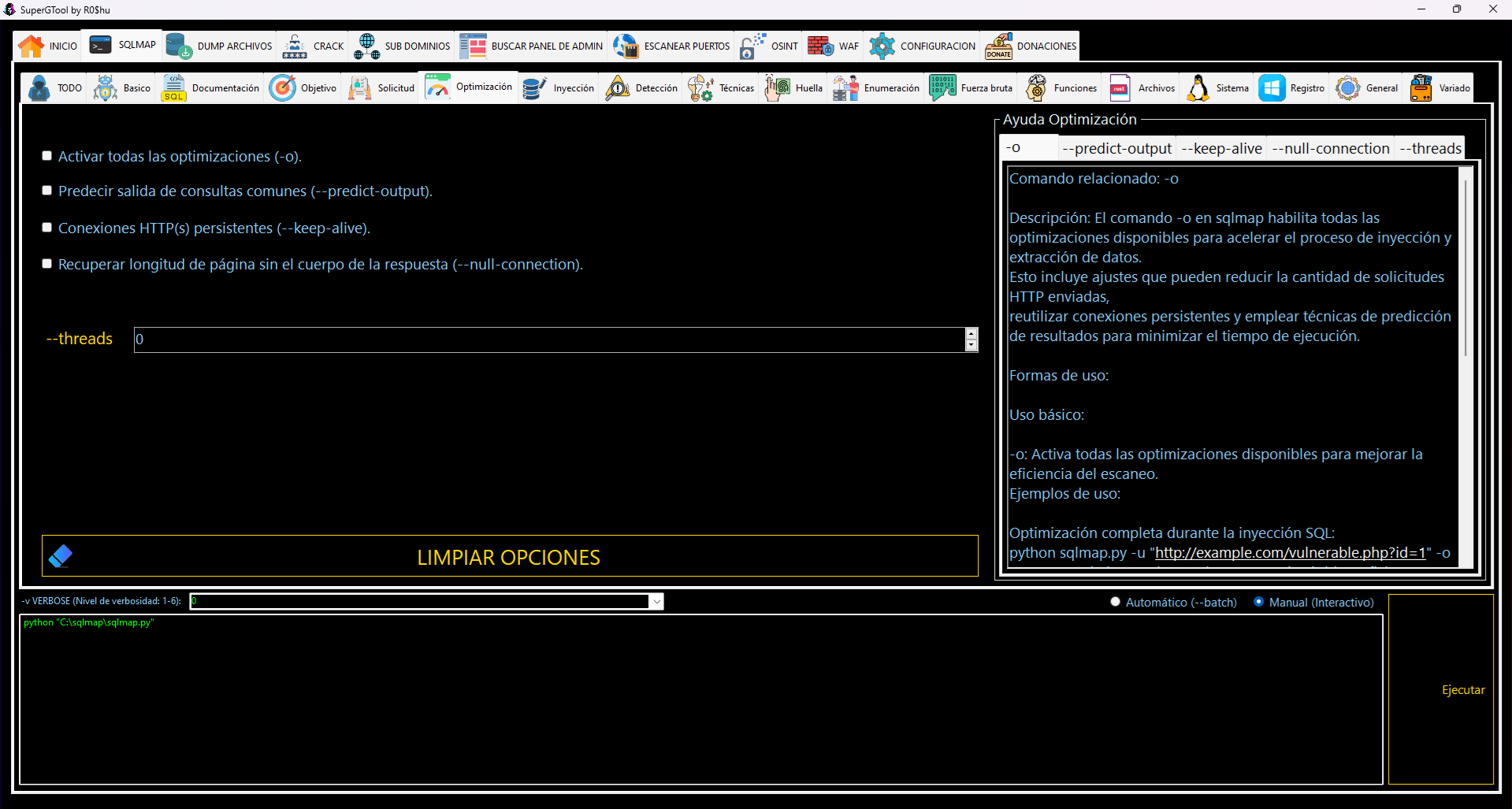 Opciones de SQLMAP