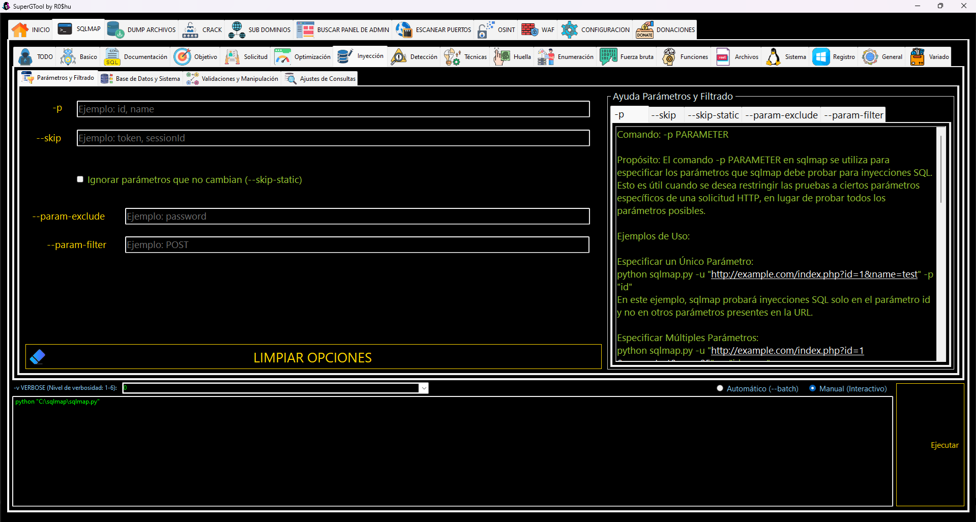 Opciones de SQLMAP