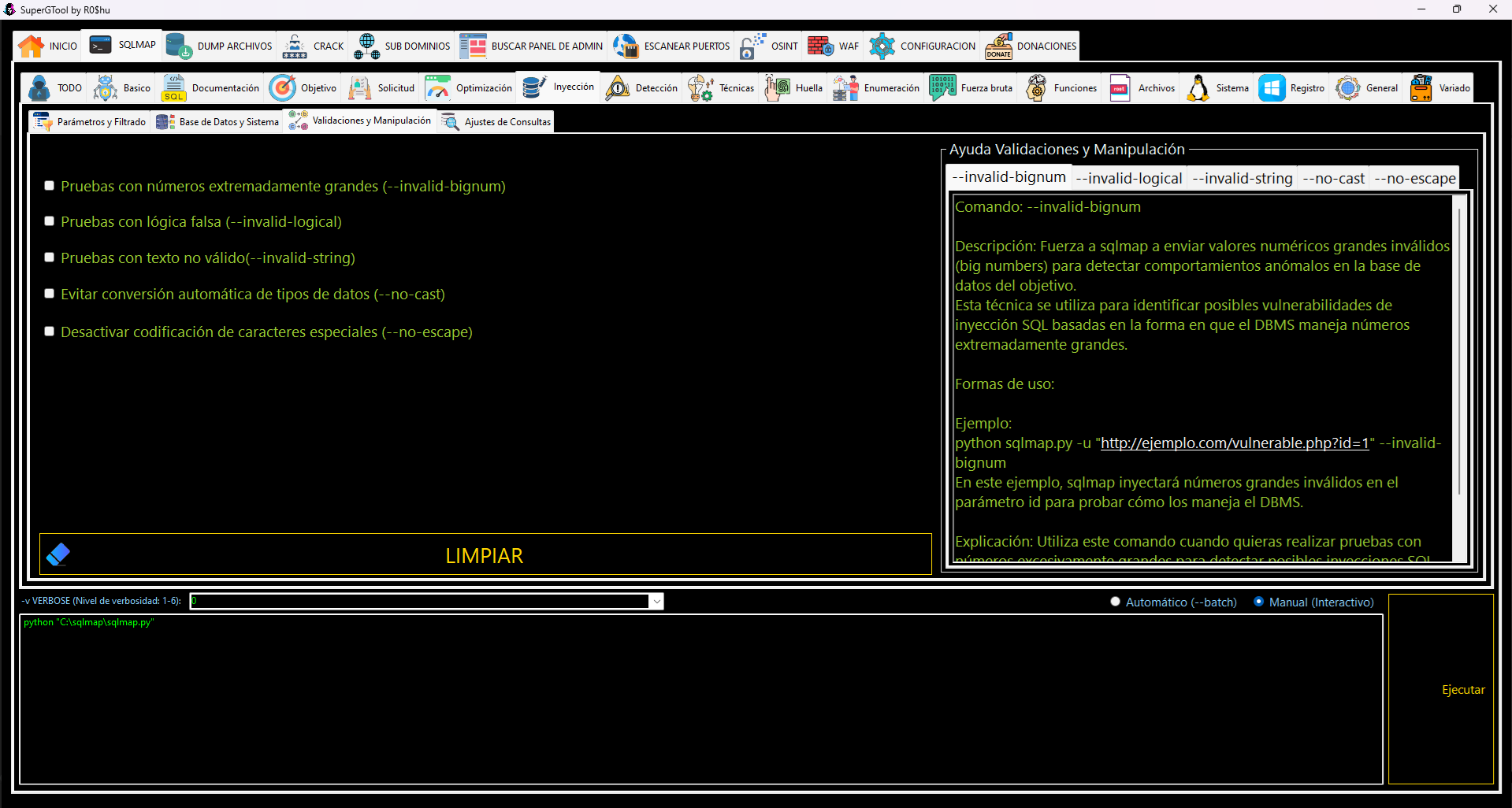 Opciones de SQLMAP