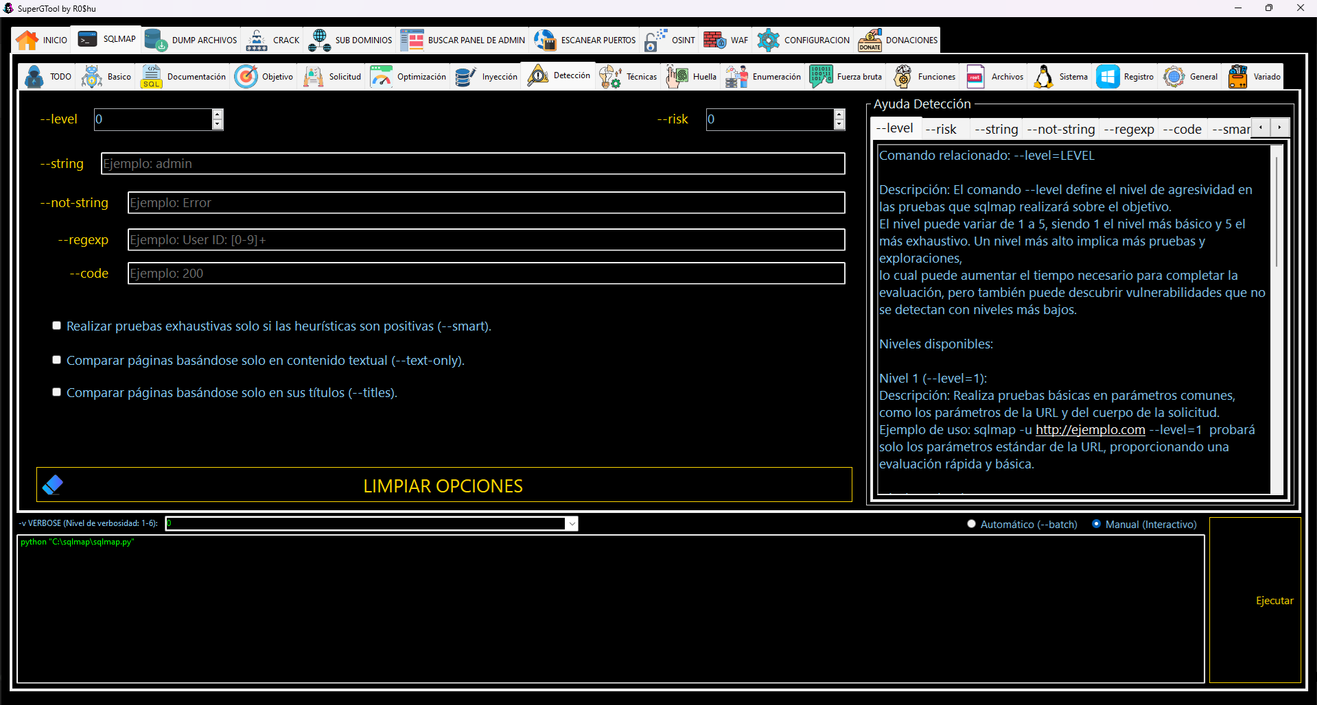 Opciones de SQLMAP