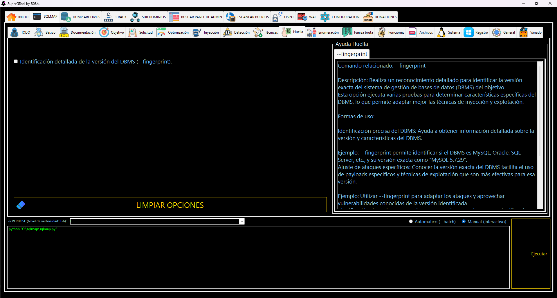 Opciones de SQLMAP