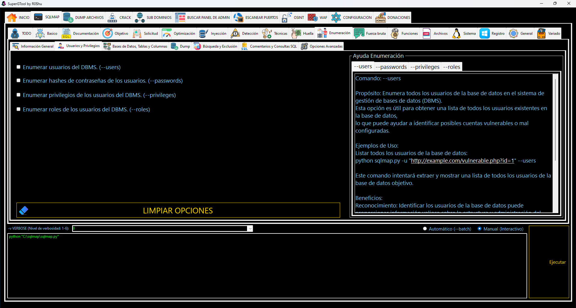 Opciones de SQLMAP