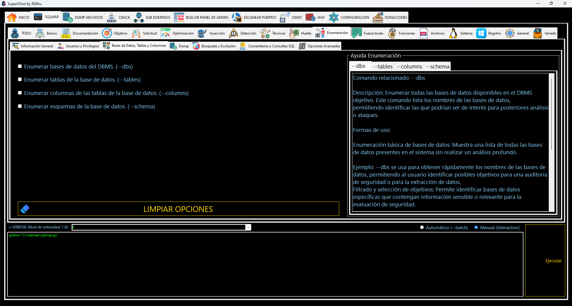 Opciones de SQLMAP