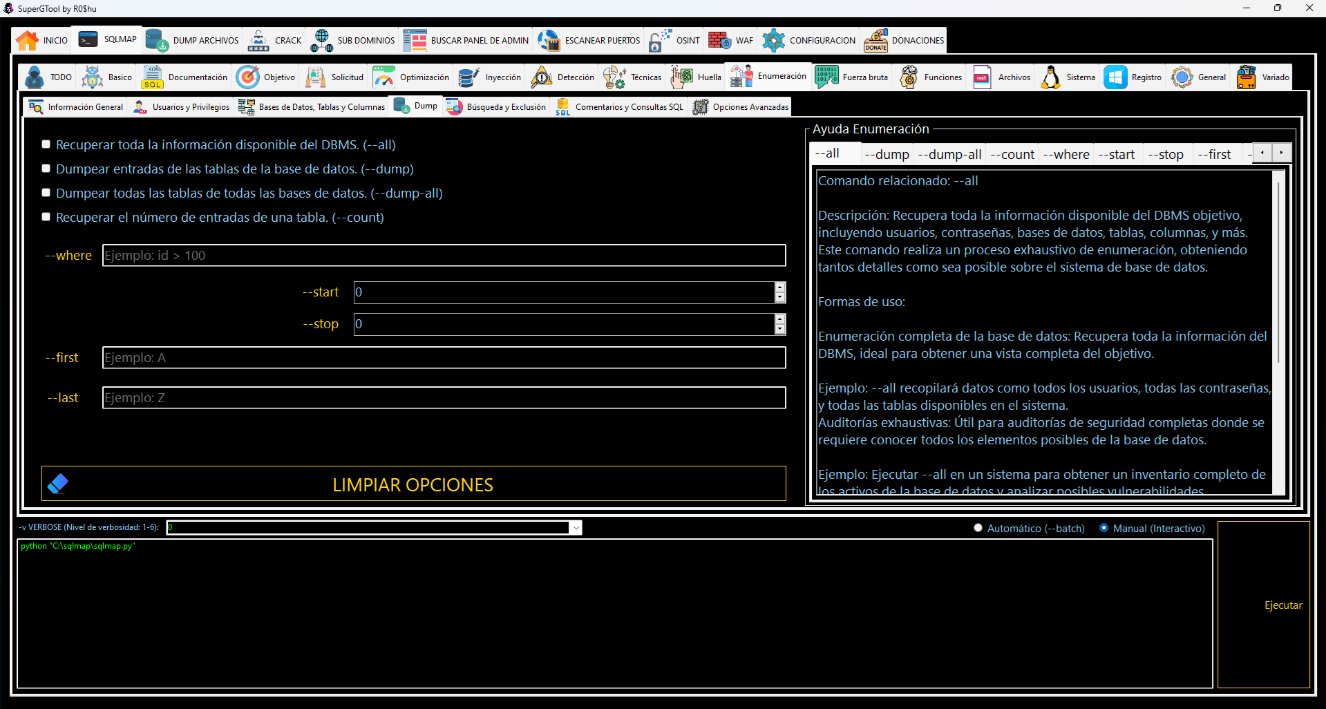 Opciones de SQLMAP