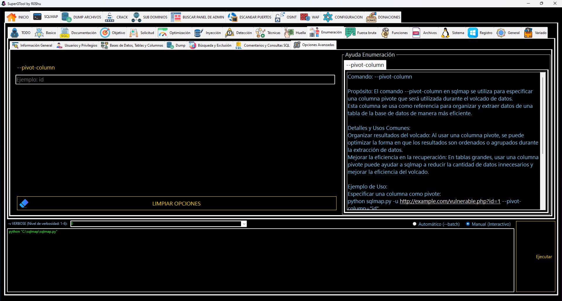 Opciones de SQLMAP