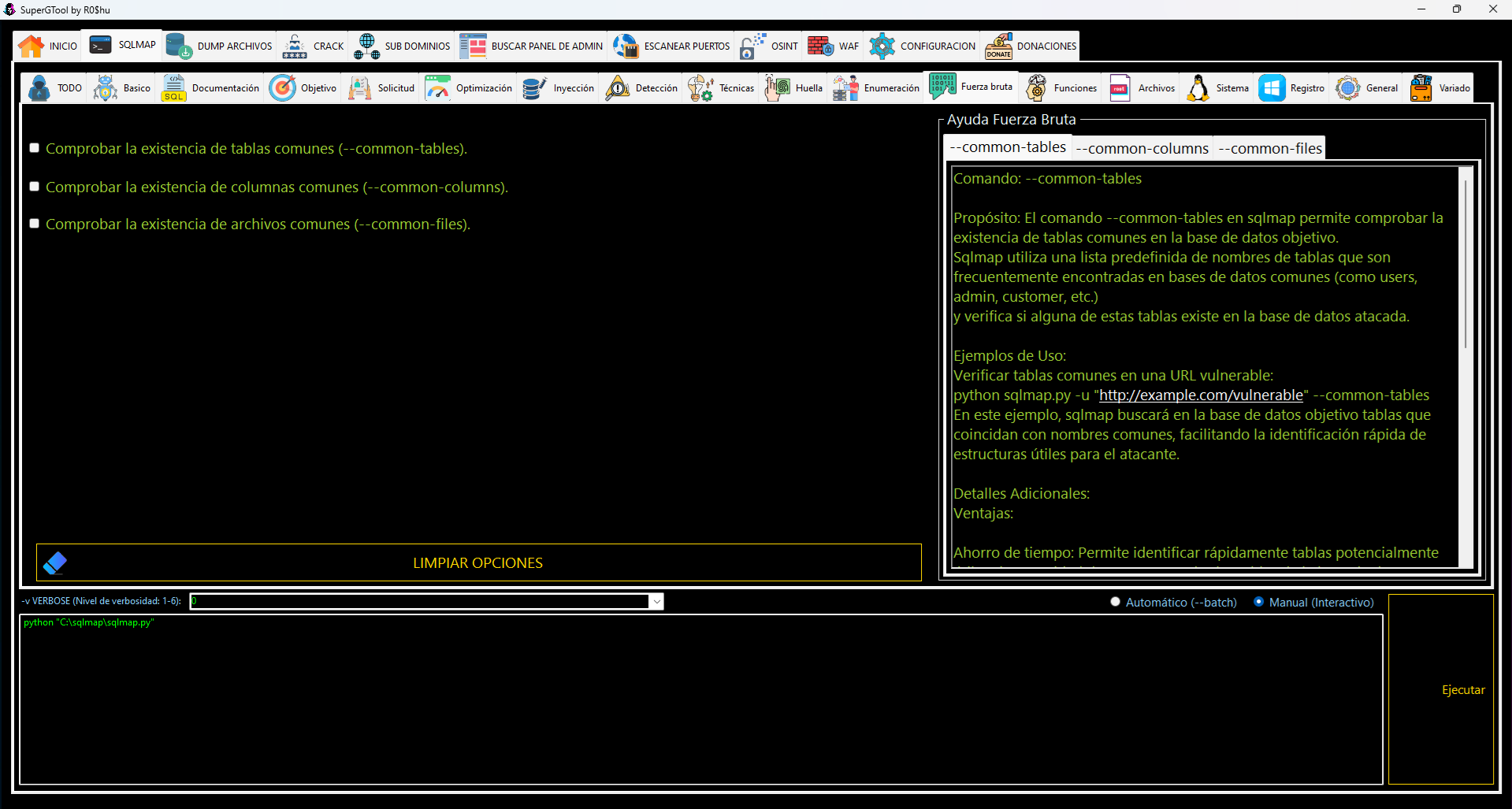 Opciones de SQLMAP