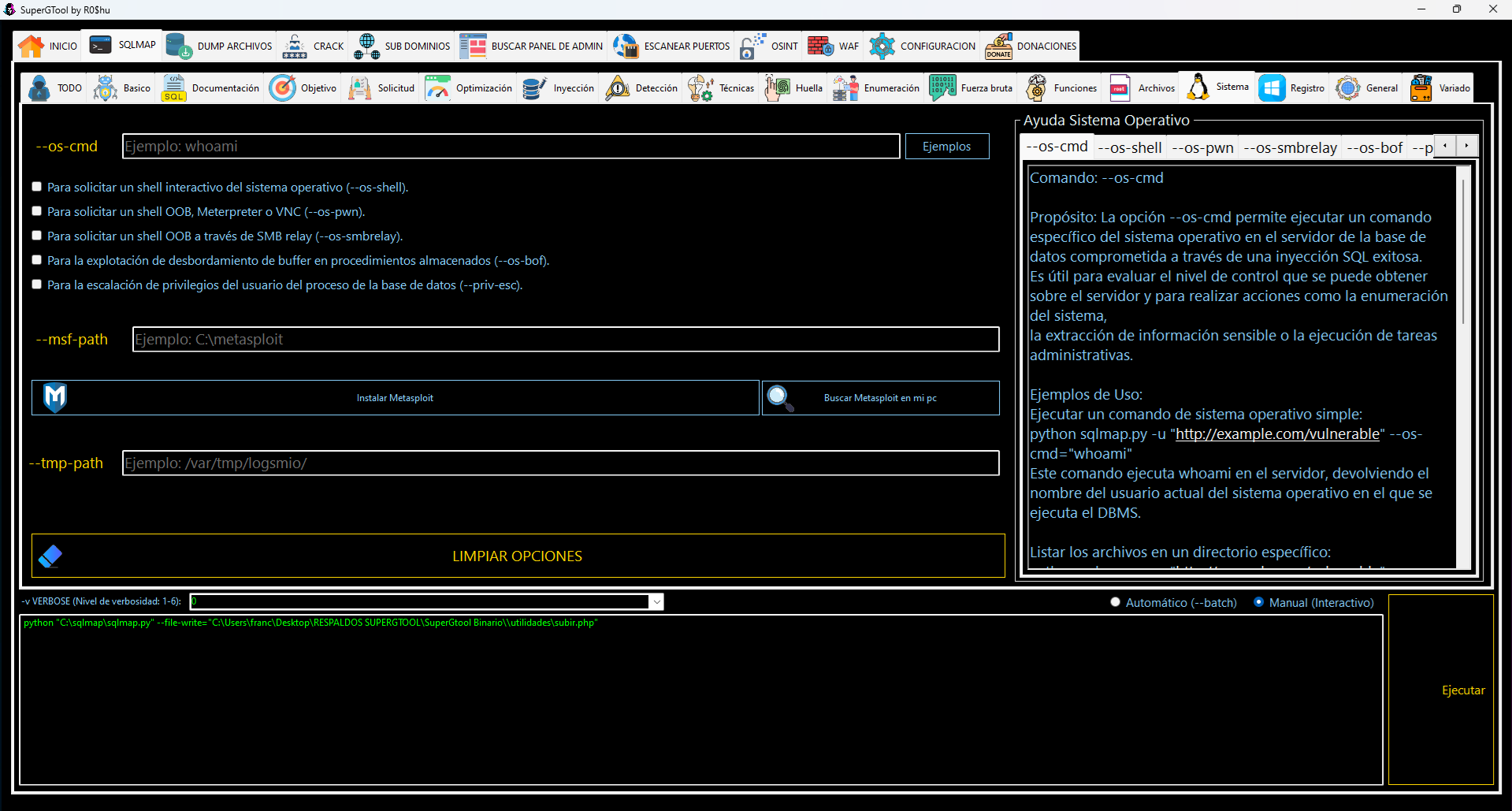 Opciones de SQLMAP