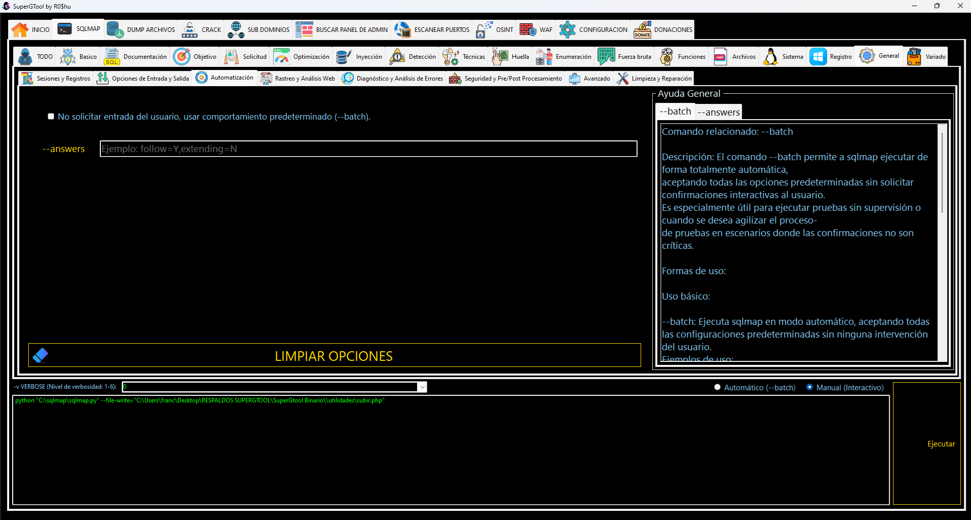 Opciones de SQLMAP