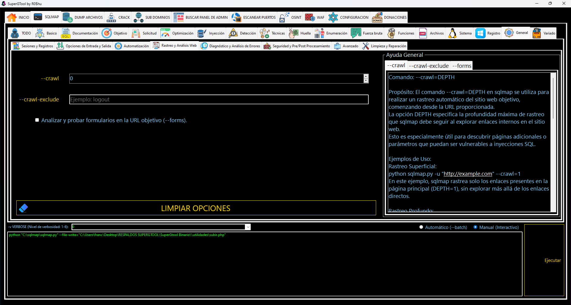 Opciones de SQLMAP