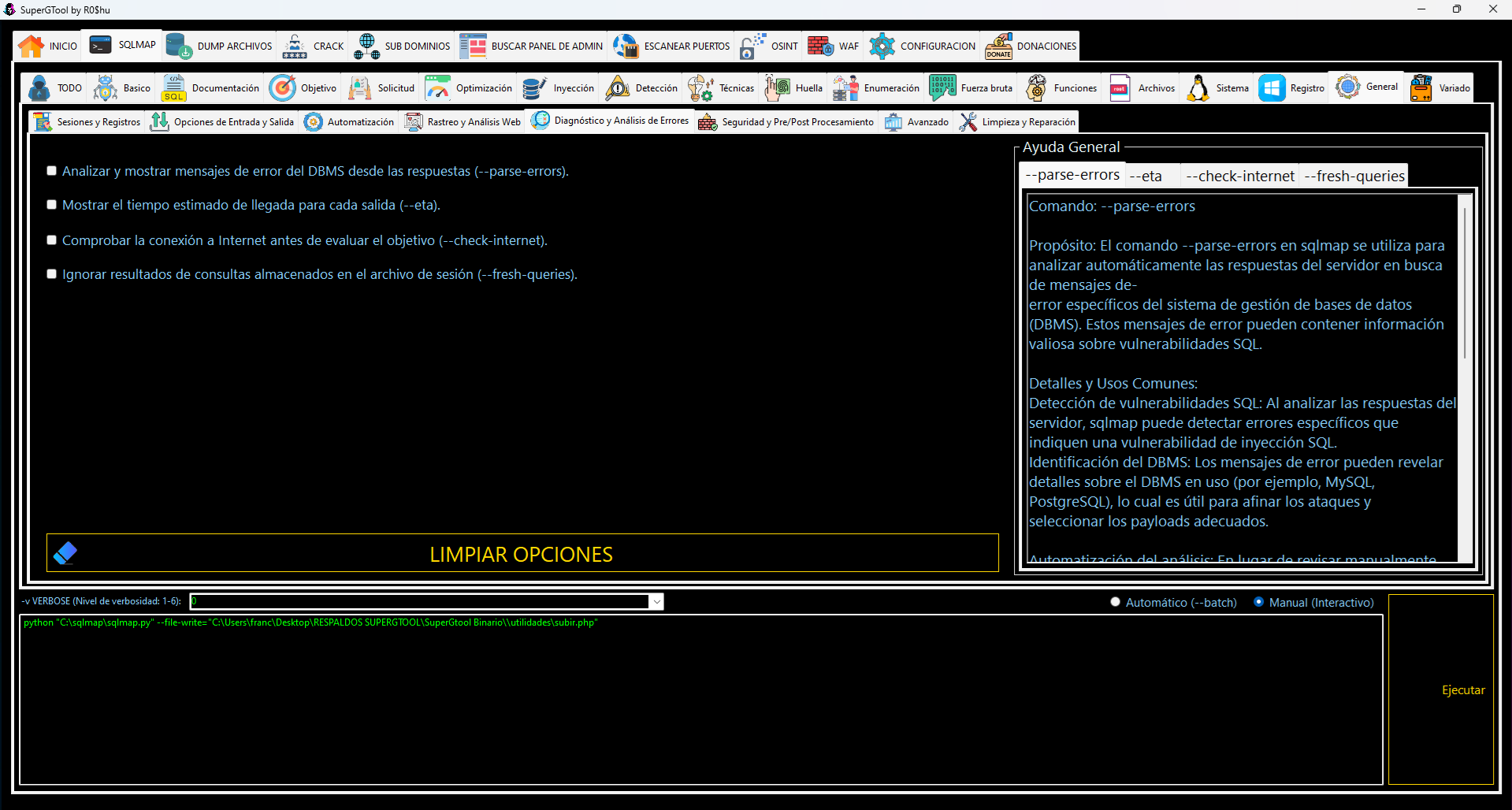 Opciones de SQLMAP