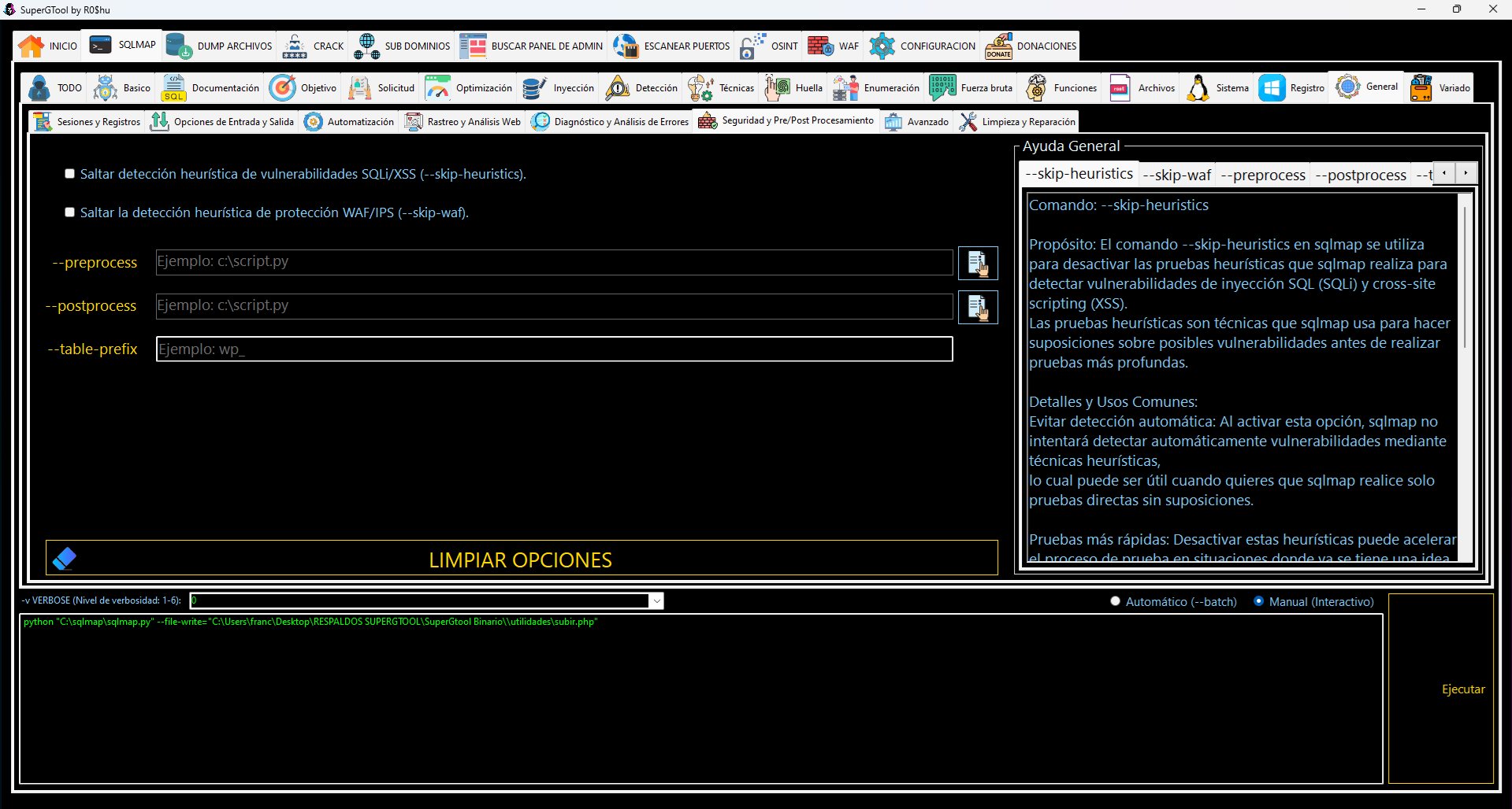 Opciones de SQLMAP