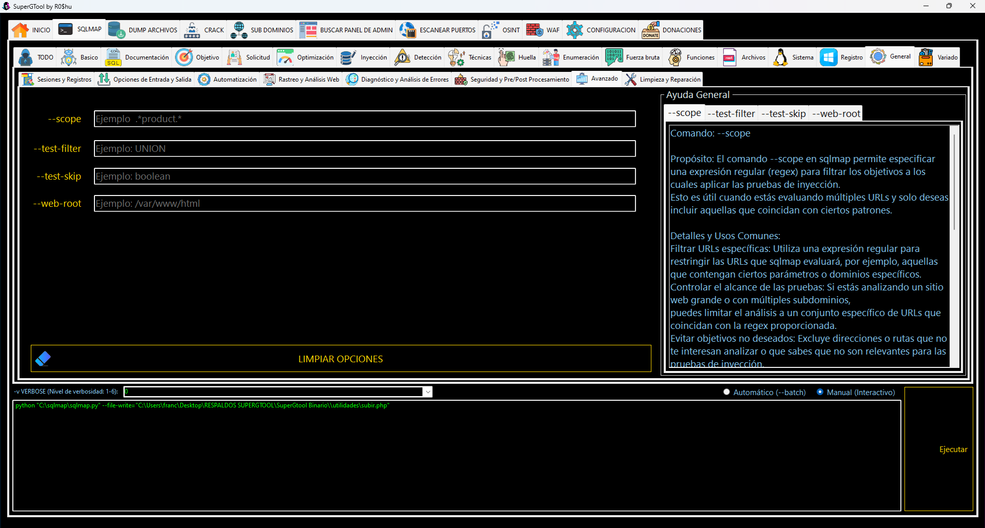 Opciones de SQLMAP