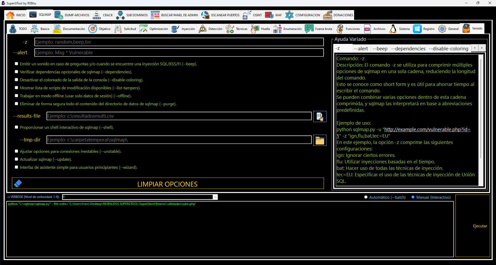 Opciones de SQLMAP