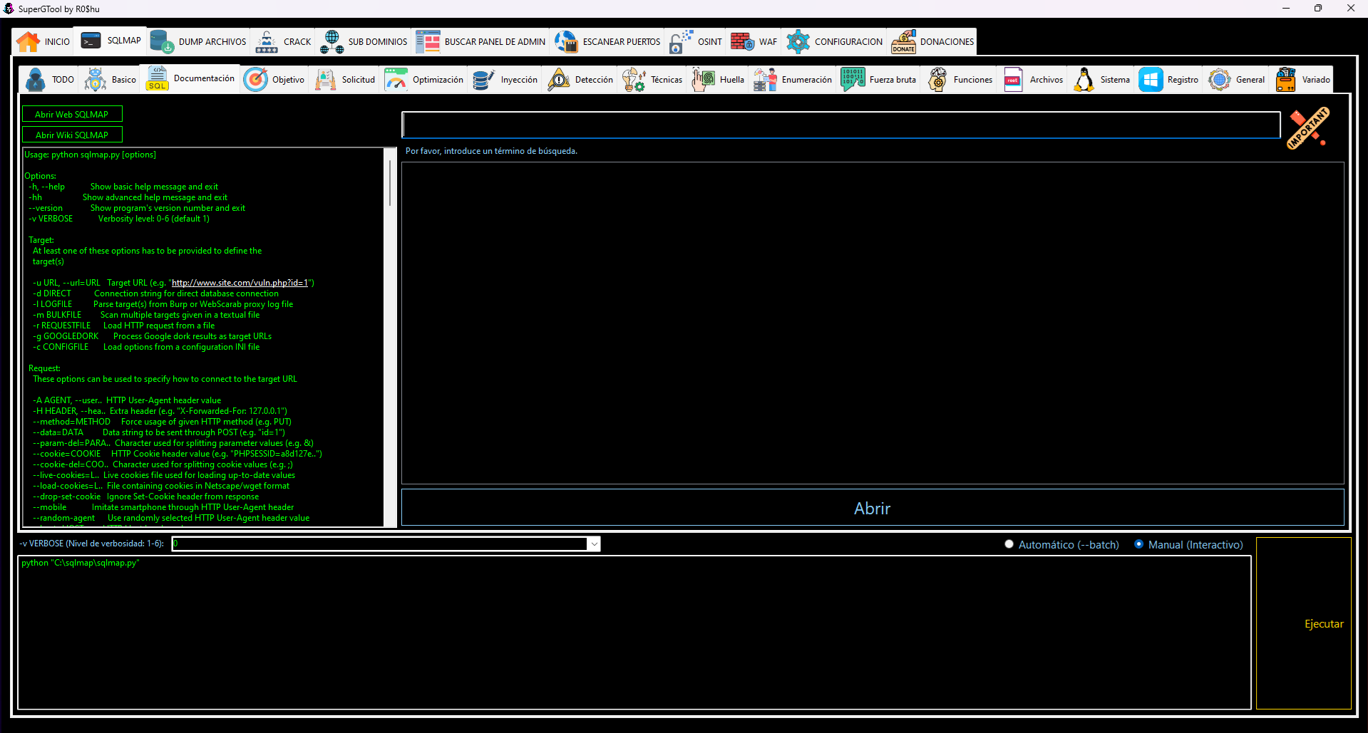 Opciones de SQLMAP